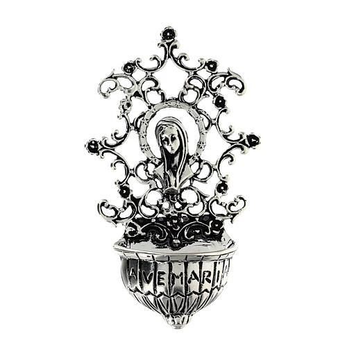 Holy water font with Our Lady, 925 silver, 3 in 2
