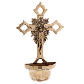 Brass Holy water font with Byzantine cross, 14x8x3 in
