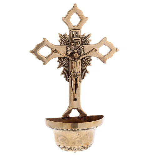 Brass Holy water font with Byzantine cross, 14x8x3 in 1