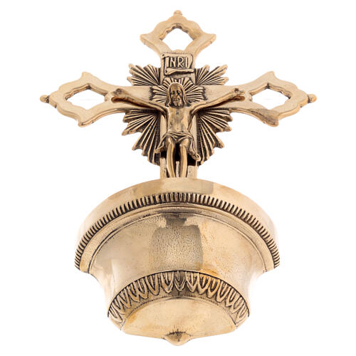 Brass Holy water font with Byzantine cross, 14x8x3 in 5