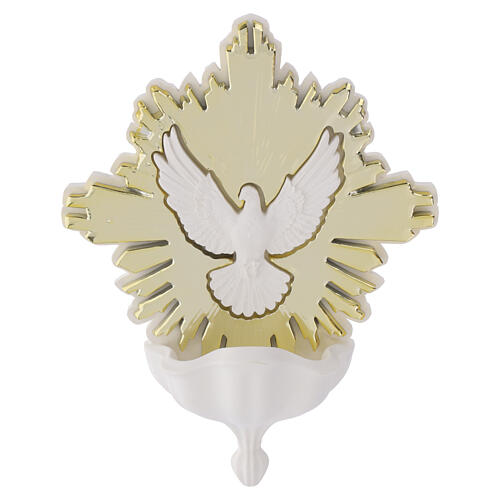 Acquasantiera resina con colomba Spirito Santo17x15 cm color oro 1