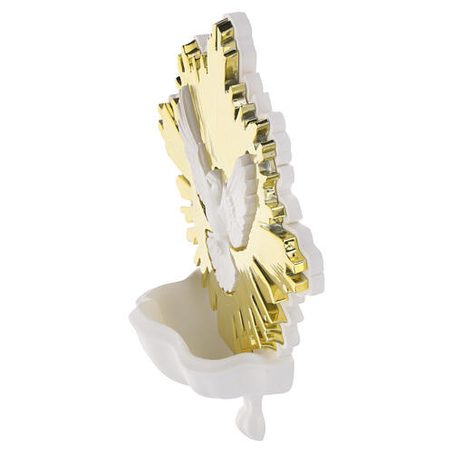 Resin Holy Water font with Holy Spirit dove, 17x15 cm, gold colored 2