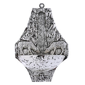 Holy water font in melted brass, silver-plated