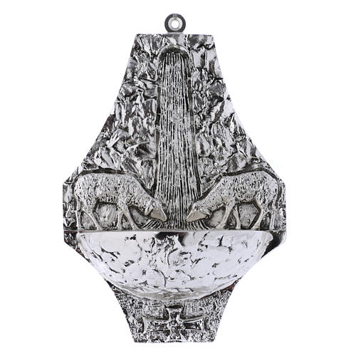 Holy water font in melted brass, silver-plated 1