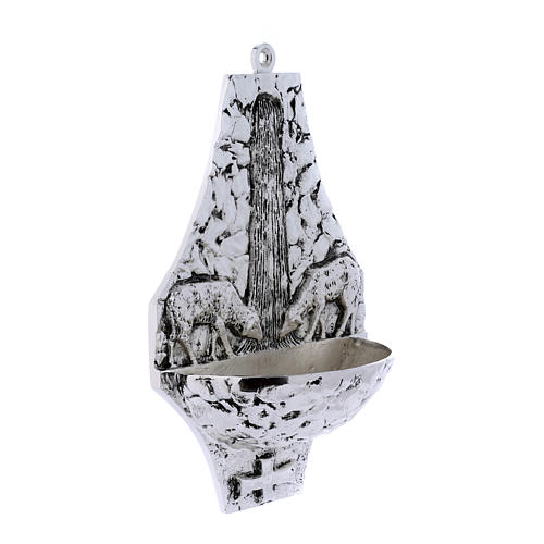 Holy water font in melted brass, silver-plated 3