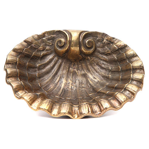 Muschel-Weihwasserbecken aus bronzefarbigen Messing 23x28 cm 1