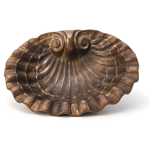 Holy water font shell shaped, bronzed brass 23x28cm 5