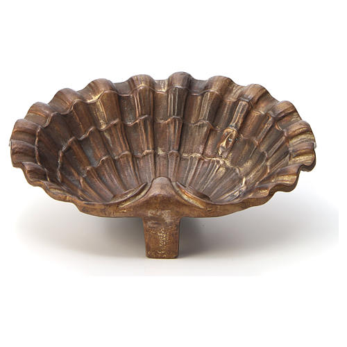 Holy water font shell shaped, bronzed brass 23x28cm 6