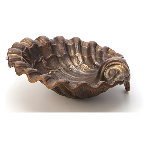 Holy water font shell shaped, bronzed brass 23x28cm 7