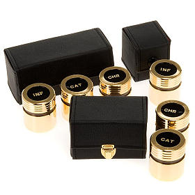 Taufgarnitur und Ölgefäße: Heilige Öle Etui mit goldenen Gläschen Taufgarnitur und Ölgefäße: Heilige Öle Etui mit goldenen Gläschen