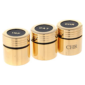 Chrismatory set: case with gold-plated vases