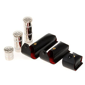 Chrismatory set: case with silver plated vases
