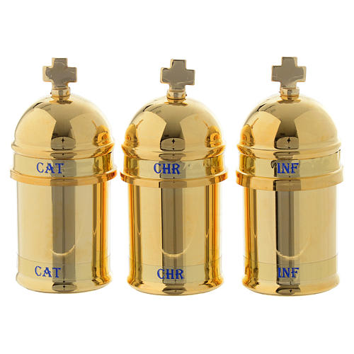 Chrismatory set: 3 holy oil stocks case blue inside 1