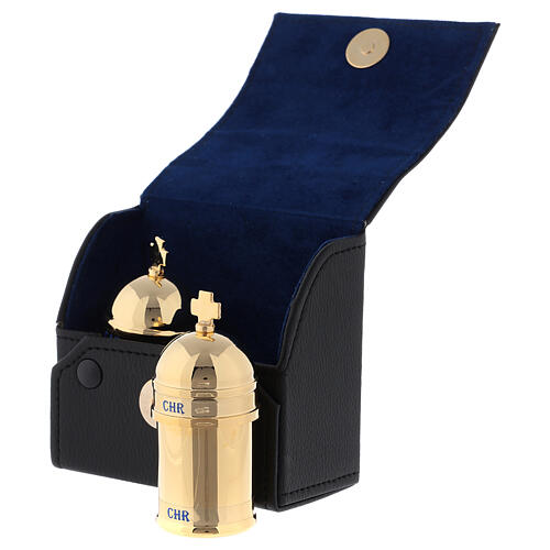 Chrismatory set: 2 holy oil containers case blue inside 3