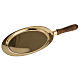 Communion plate in brass with wooden handle