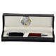 Pencil case with alluminium plate Holy Spirit dove and red roller pen s1