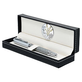 Pudełeczko płytka aluminiowa Kłos Kielich Winogron długopis kulkowy srebrny
