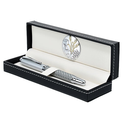 Pudełeczko płytka aluminiowa Kłos Kielich Winogron długopis kulkowy srebrny 2