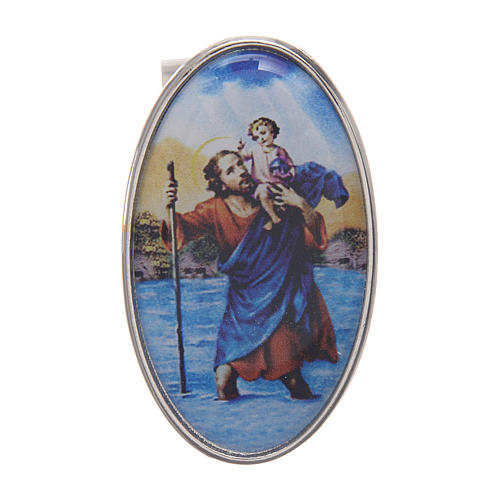 Saint Christopher auto clip in metal and coloured resin 5x3 cm 1
