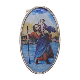 Saint Christopher auto clip in metal and coloured resin 5x3 cm