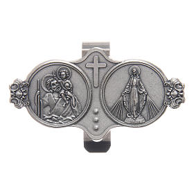 Clip pour auto St Christophe et Vierge Miraculeuse en métal 3x5 cm
