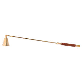 Candle extinguisher in golden brass with wooden handle 35 cm