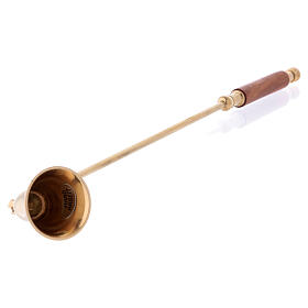 Candle snuffer gold plated brass with wood handle 13 3/4 in