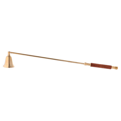 Candle snuffer gold plated brass with wood handle 13 3/4 in 1