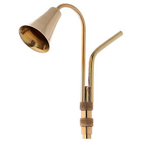 Extendible candle extinguisher in glossy golden brass