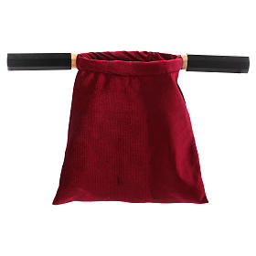 Bag for alms in red velvet with two handles