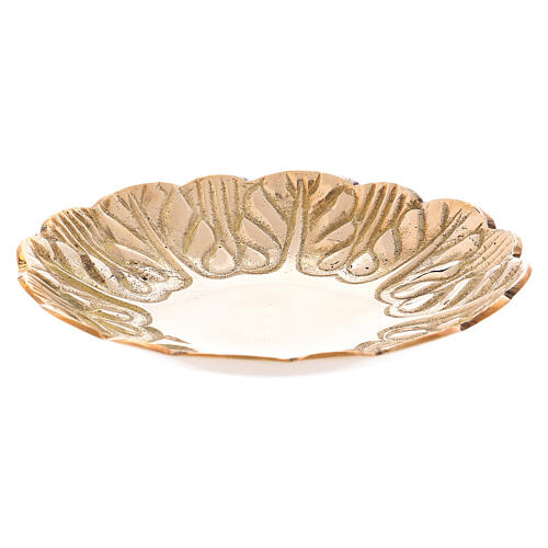 Gold plated brass plate with antique finish embossed decorations diam. 4 3/4 in 1