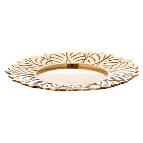 Saucer made of shiny golden brass with leaf-shaped decorations along the edge 10 cm