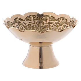 Incense bowl with floral decoration and cup in golden brass 6 cm