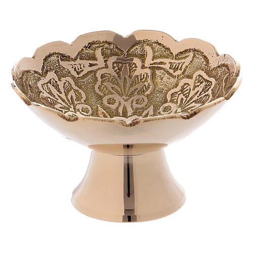 Incense bowl with floral decoration and cup in golden brass 6 cm 1