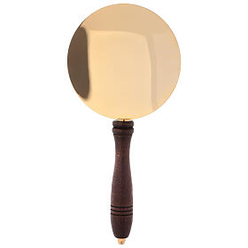 Communion plate in brass 24K with wooden handle
