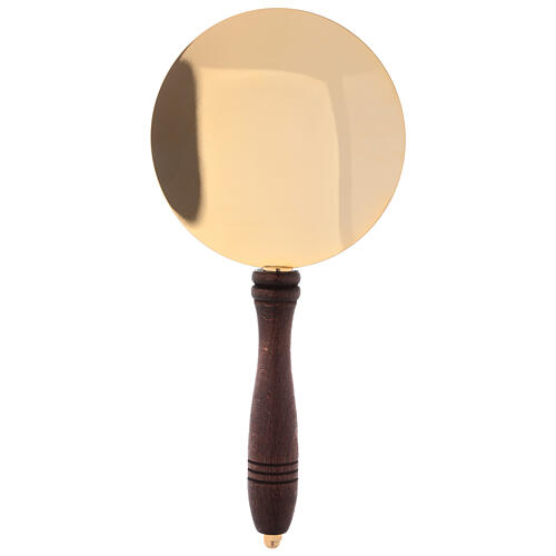 Communion plate in brass 24K with wooden handle 1