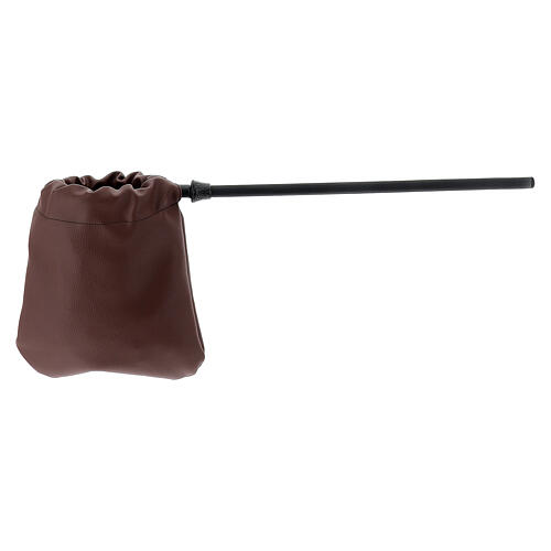Brown leatherette alms bag 1