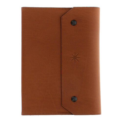 Real brown leather notebook, star, French Bethlehem monks, 15x10x2 cm 1