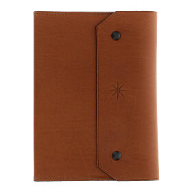 Caderno couro verdadeiro castanho estrela monges Belém 15x10x2 cm