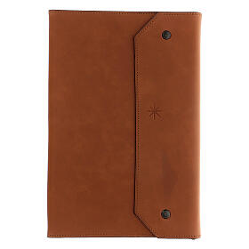 Real brown leather notebook, star, French Bethlehem monks, 25x15x3 cm