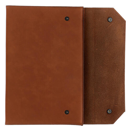 Brown leather liturgy notebook with star by Bethleem monks 25x15x3 cm 2