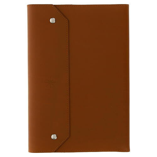 Brown leather liturgy notebook with star by Bethleem monks 25x15x3 cm 1