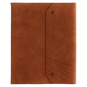 Real brown leather notebook, star, French Bethlehem monks, 30x25x2.5 cm