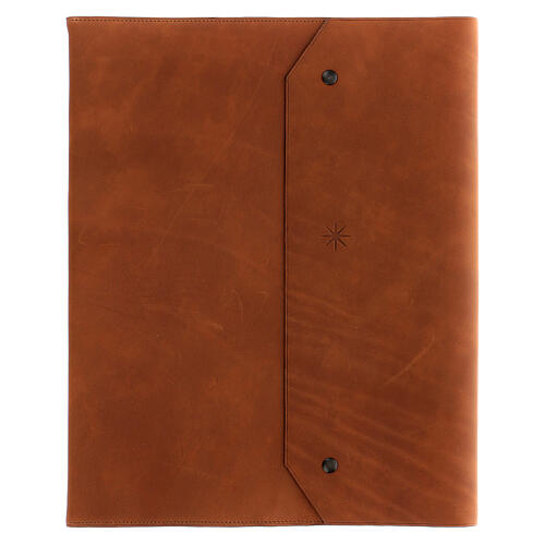 Real brown leather notebook, star, French Bethlehem monks, 30x25x2.5 cm 1