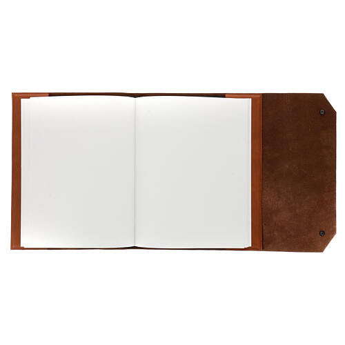 Real brown leather notebook, star, French Bethlehem monks, 30x25x2.5 cm 3
