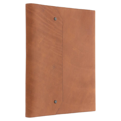 Real brown leather notebook, star, French Bethlehem monks, 30x25x2.5 cm 4