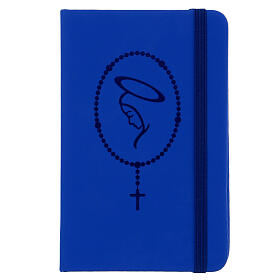 Agenda de bolso azul com Maria e terço 10x15 cm