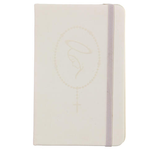 Taschennotizbuch, Maria, Rosenkranz, weiß, 10x15. 1