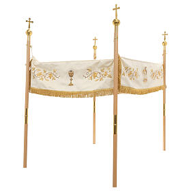 Processional canopy, golden embroidery, JHS, chalice and lamb, 50x65 in