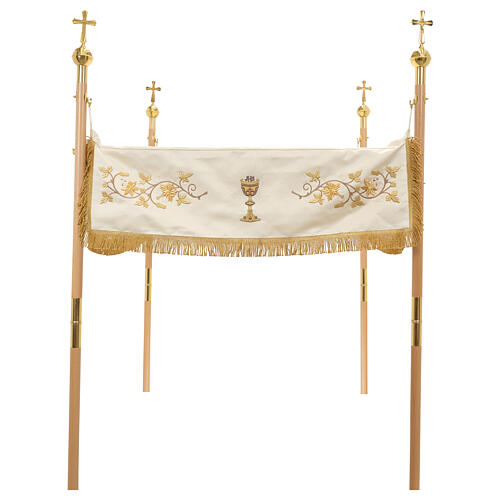 Processional canopy, golden embroidery, JHS, chalice and lamb, 50x65 in 1